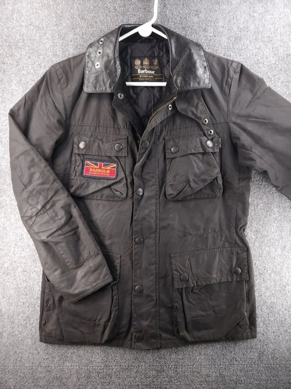 Barbour SURTEES International Medium Gray Insulated Winter Wax Jacket Men Biker